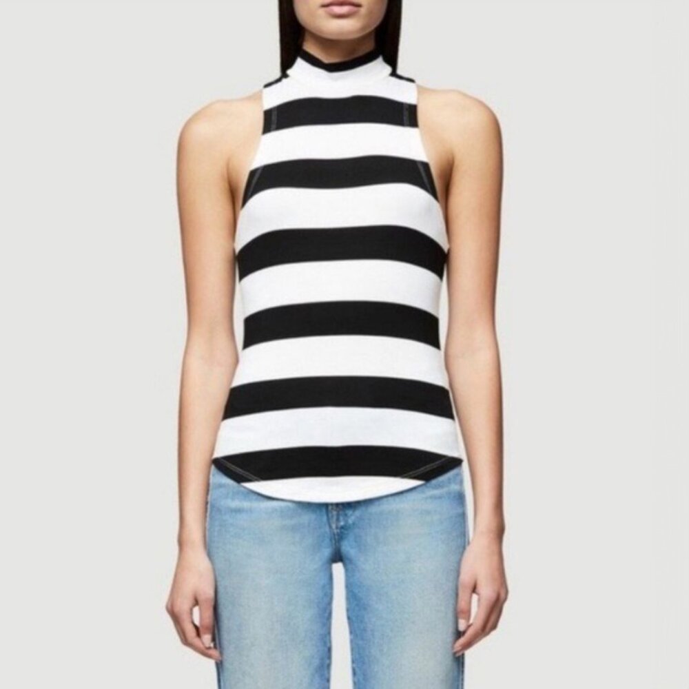 Frame Denim Mock Neck Tank in Black & White - sz XS